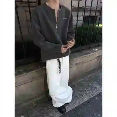 【高街半开领华夫格】布客行 拉链领口长袖内搭美式复古亲肤柔顺港风垂感宽松大码日系慵懒风纯色小众百搭学院风可外穿通勤卫衣 男女同款