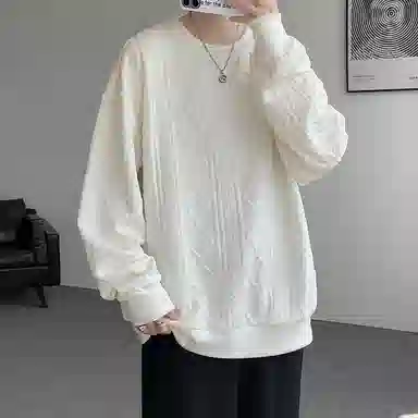 【提花压印大码200斤可穿】布客行 重磅慵懒风美式复古纯色圆领套头落肩长袖上衣港风宽松休闲百搭别针可拆卸刺绣胸标春秋卫衣 男女同款