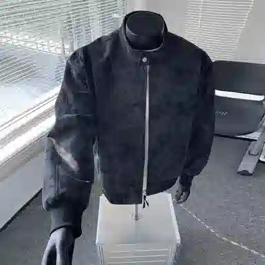 【绒感雾花皮外套裤子一套】布客行 美拉德立领拼接结构美式复古高街夹克直筒水洗做旧微喇基础款松紧腰抽绳牛仔裤休闲运动套装 男女同款