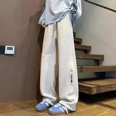 【华棉重磅直筒可束脚卫裤】布客行 显高显瘦港风设计感拉链抽绳系带松紧腰长裤子宽松大码美式复古高街百搭柔软显腿长休闲裤 男女同款