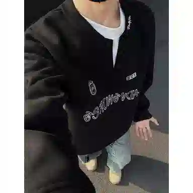 【重磅假两件】布客行 美式复古高街亨利领拼接潮流徽章字母可拆卸别针休闲运动舒适百搭学院嘻哈雅痞亲肤华棉早秋长袖卫衣 男女同款