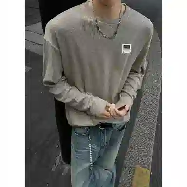 【可外穿打底保暖仿绵羊绒】布客行 美式复古高街轻奢老钱重磅慵懒垂感落肩港风宽松休闲舒适纯色基础百搭可内搭可拆卸胸针卫衣 男女同款