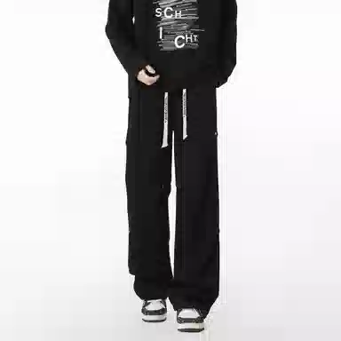 【伞兵褶皱卫裤】布客行 华棉重磅显高显瘦美式复古高街纯色长裤子宽松大码直筒阔腿百搭弹力柔软抽绳松紧腰保暖御寒休闲裤 男女同款