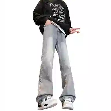 【万针刺绣3D立体浮雕】布客行 显腿长显高显瘦重工美式复古水洗直筒花卉透气高街舒适亲肤休闲百搭微喇长裤文艺风基础款牛仔裤 男女同款