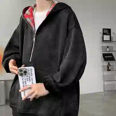 【重磅扎染脏脏衣裤子一套】布客行 美式潮牌连帽拼色拉链半开领大码长袖外套抽阔腿渐变色百搭牛仔长裤卫衣套装 男女同款