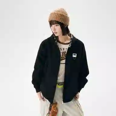 【回潮格纹】布客行 复古港风美式高街可拆卸胸针设计学院连帽落肩口袋拉链青少年开衫宽松休闲舒适百搭华棉长袖外套卫衣 男女同款