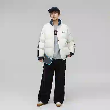布客行 美式条纹防污防泼水撞色明线拼接假两件设计感复古高街防风防寒加厚保暖立领插肩休闲运动百搭棉服 男女同款