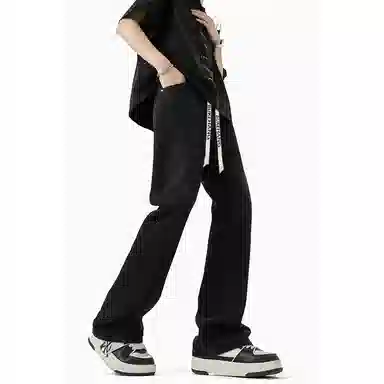 【水洗猫眼外套裤子一套】布客行 美式格子翻领美拉德复古高街上衣夹克直筒做旧微喇基础款抽绳松紧腰牛仔裤休闲运动套装 男女同款