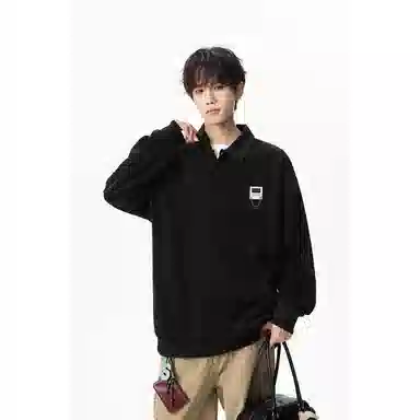 【明线撞色条纹早秋长袖】布客行 可拆卸别针美式复古高街轻奢老钱港风重磅慵懒垂感翻领落肩拼接宽松休闲舒适内搭外穿华棉卫衣 男女同款