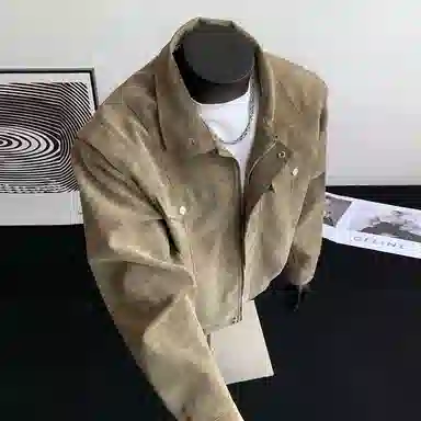 【绒感雾花皮外套裤子一套】布客行 机车风高街扎染色美式复古上衣夹克直筒水洗做旧微喇基础款松紧腰抽绳牛仔裤休闲运动套装 男女同款