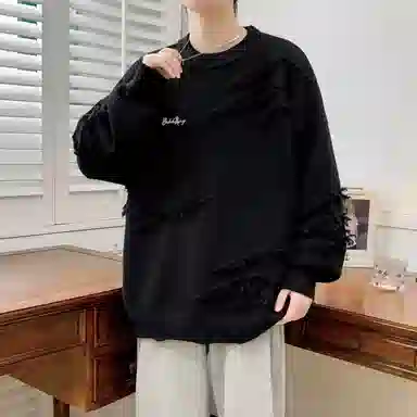 【软糯慵懒风不规则线条毛衣】布客行 美式复古高级感舒适加绒加厚保暖圆领可内搭可外穿宽松休闲学院风少年百搭潮流弹力针织衫 男女同款