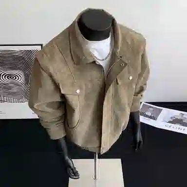 【绒感雾花皮外套裤子一套】布客行 机车风高街扎染色美式复古上衣夹克直筒水洗做旧微喇基础款松紧腰抽绳牛仔裤休闲运动套装 男女同款
