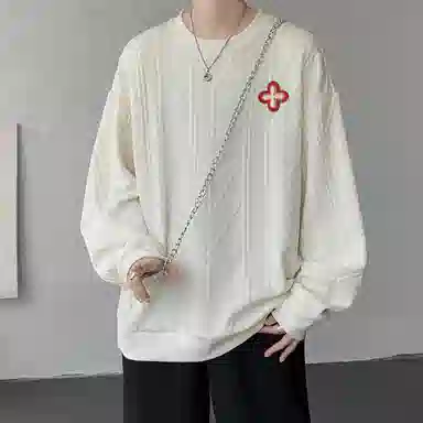 【提花压印大码200斤可穿】布客行 重磅慵懒风美式复古纯色圆领套头落肩长袖上衣港风宽松休闲百搭别针可拆卸刺绣胸标春秋卫衣 男女同款