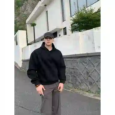 【港风大码重磅华棉外套牛仔裤一套】布客行 纯色宽松连帽长袖简约百搭亲肤舒适外穿抽绳水洗做旧复古感阔腿休闲长裤卫衣套装 男女同款