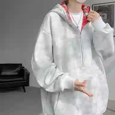 【重磅扎染脏脏衣裤子一套】布客行 美式潮牌连帽拼色拉链半开领大码长袖外套抽阔腿渐变色百搭牛仔长裤卫衣套装 男女同款