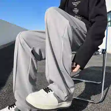 【免烫抗皱卫裤】布客行 纯色大码美式简约百搭抽绳松紧腰口设计感港风痞帅显高显瘦通勤长裤子学院风垂感小众休闲裤 男女同款
