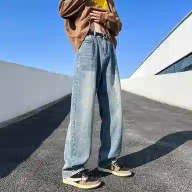 【显高显瘦直筒】布客行 美式复古基础款渐变色水洗做旧设计感长裤子港风大码高街潮牌亲肤舒适痞帅通勤学院风牛仔裤 男女同款