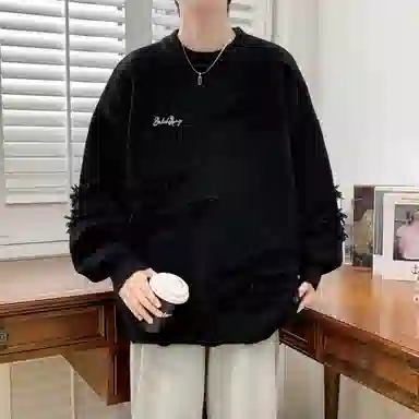 【软糯慵懒风不规则线条毛衣】布客行 美式复古高级感舒适加绒加厚保暖圆领可内搭可外穿宽松休闲学院风少年百搭潮流弹力针织衫 男女同款