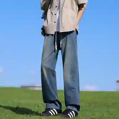 【纯色棒球领开衫牛仔裤一套】布客行 美式长袖开襟外套法式慵懒风百搭舒适学院风抽绳水洗复古做旧简约高街休闲卫衣套装 男女同款