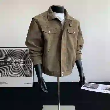 【绒感雾花皮外套裤子一套】布客行 机车风高街扎染色美式复古上衣夹克直筒水洗做旧微喇基础款松紧腰抽绳牛仔裤休闲运动套装 男女同款