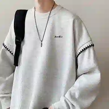 【美式高街学院风复古潮流撞色绣花边】布客行 别针款可拆卸铜标落肩宽松简约通勤运动舒适休闲百搭套头长袖卫衣 男女同款