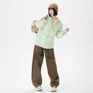 【反穿多巴胺】布客行 彩色条纹木耳边拆卸别针美式复古高街港风回潮设计连帽落肩口袋系带开衫宽松舒适百搭华棉长袖外套 卫衣 男女同款