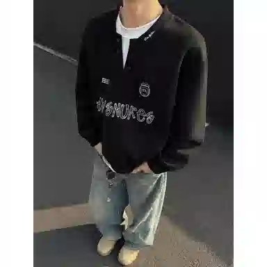 【重磅假两件】布客行 美式复古高街亨利领拼接潮流徽章字母可拆卸别针休闲运动舒适百搭学院嘻哈雅痞亲肤华棉早秋长袖卫衣 男女同款