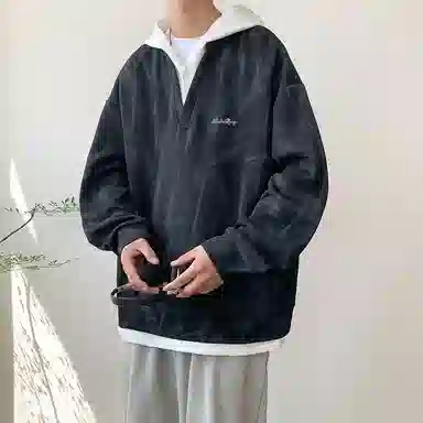 【脏脏扎染设计】布客行 美式高街百搭痞帅嘻哈休闲宽松舒适落肩套头长袖连帽假两件卫衣 男女同款