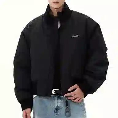 布客行 纯色拉链廓形立领短款美式复古高街狂野叛逆顺滑细腻材质防风保暖通勤日常百搭潮酷街头夹克 男女同款