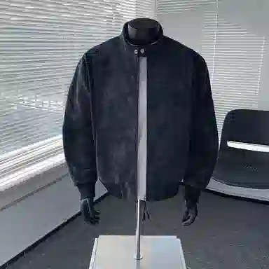 【绒感雾花皮外套裤子一套】布客行 美拉德立领拼接结构美式复古高街夹克直筒水洗做旧微喇基础款松紧腰抽绳牛仔裤休闲运动套装 男女同款