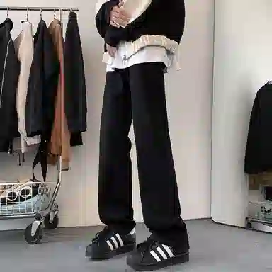 【显高显瘦显腿长】布客行 高街弹力微喇免烫重工水洗做旧美式复古长裤子阔腿宽松休闲百搭纯色柔软舒适学院风牛仔裤 男女同款