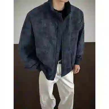 【雾面扎染设计夹克外套牛仔裤一套】布客行 防风保暖美式立领长袖宽松高街痞帅抽绳松紧水洗做旧显瘦阔腿通勤长裤休闲运动套装 男女同款