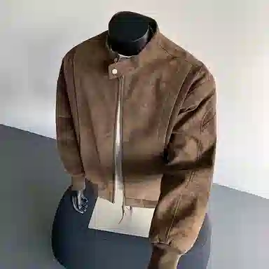 【绒感雾花皮外套裤子一套】布客行 美拉德立领拼接结构美式复古高街夹克直筒水洗做旧微喇基础款松紧腰抽绳牛仔裤休闲运动套装 男女同款