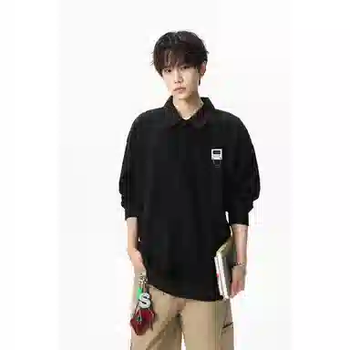 【明线撞色条纹早秋长袖】布客行 可拆卸别针美式复古高街轻奢老钱港风重磅慵懒垂感翻领落肩拼接宽松休闲舒适内搭外穿华棉卫衣 男女同款