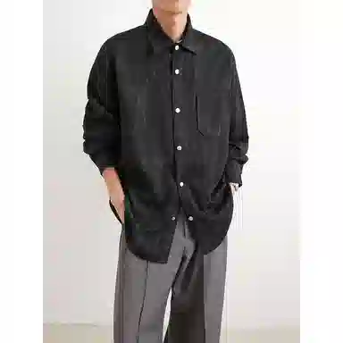 【扎染翻领脏脏开衫裤子一套】布客行 纯色晕染点缀大码百搭长袖外套抽绳松紧腰口水洗做旧阔腿牛仔通勤长裤衬衫套装 男女同款