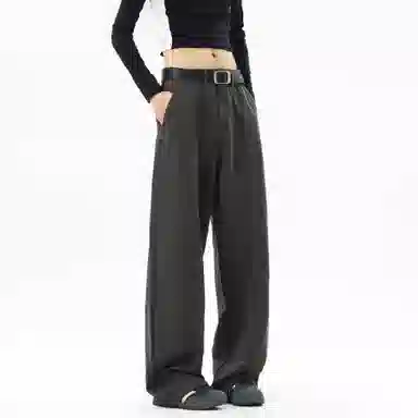 【美式高街垂感弯刀工装】布客行 小褶皱拼接不规则条纹复古港风松弛慵懒感高级潮流简约百搭直筒显高长裤子舒适纯棉宽松休闲裤 男女同款