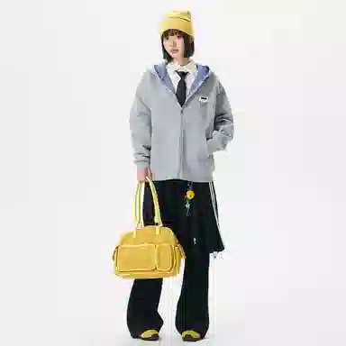 【回潮格纹】布客行 复古港风美式高街可拆卸胸针设计学院连帽落肩口袋拉链青少年开衫宽松休闲舒适百搭华棉长袖外套卫衣 男女同款