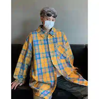 布客行 美式复古格子外套长袖衬衫套装 男女同款