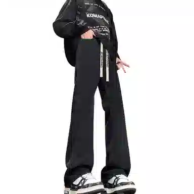 【防泼水外套裤子一套】布客行 三条杆条纹螺纹立领美式复古高街上衣夹克直筒水洗做旧微喇基础款松紧腰抽绳牛仔裤休闲运动套装 男女同款