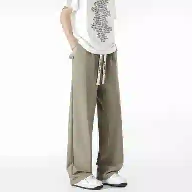 【四季可穿显高显瘦】布客行 美式复古高街纯色抽绳系带松紧腰长裤子港风宽松大码直筒阔腿百搭柔软显腿长学院风秋季休闲裤 男女同款