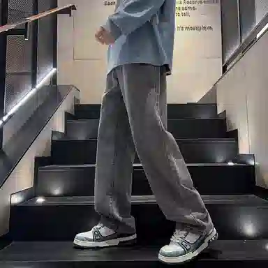 【小个子显高显瘦】布客行 美式复古基础款直筒长裤子水洗做旧小众百搭款港风高街通勤款学院风牛仔裤 男女同款