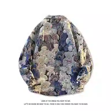 【小熊万针刺绣】布客行 美式复古轻奢高级潮牌高街提花宽松大码休闲舒适时尚百搭运动重磅青少年痞帅翻领开衫华棉长袖外套夹克 男女同款