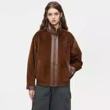 布客行 蟒纹拼皮仿兔绒哈灵顿轻奢老钱风高级感潮服硬挺重磅美式复古高街工装雅痞机车机能风美拉德防寒秋冬保暖皮衣夹克 男女同款