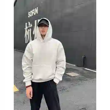 【港风大码重磅华棉外套牛仔裤一套】布客行 纯色宽松连帽长袖简约百搭亲肤舒适外穿抽绳水洗做旧复古感阔腿休闲长裤卫衣套装 男女同款