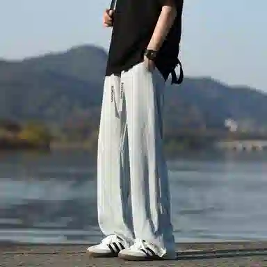 【显高显瘦阔腿裤】布客行 美式潮牌高街莱赛尔冰丝薄款破洞松紧腰抽绳复古水洗渐变做旧休闲宽松直筒百搭垂感柔软长裤牛仔裤 男女同款