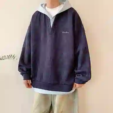 【脏脏扎染设计】布客行 美式高街百搭痞帅嘻哈休闲宽松舒适落肩套头长袖连帽假两件卫衣 男女同款