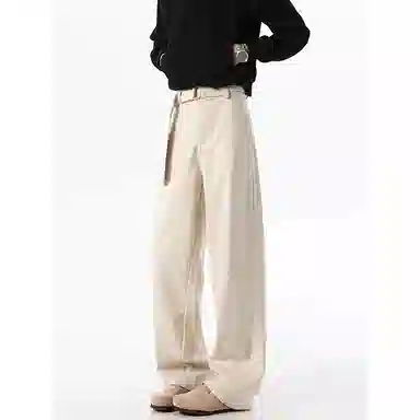 【显高显瘦赠腰带】布客行 美式复古高街潮牌弯刀阔腿轻奢老钱风回潮纯色百搭长裤子宽松舒适高级慵懒垂感长休闲裤 男女同款