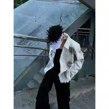 【扎染脏脏牛仔外套裤子一套】布客行 港风潮流别背面字母印花高街大码百搭抽绳水洗做旧阔腿舒适长裤休闲运动套装 男女同款