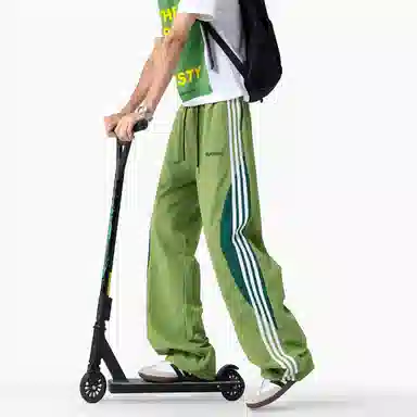 【三条杠拼接条纹撞色明线设计】布客行 青少年早秋开学美式高街潮牌复古阔腿垂感抽绳运动舒适松紧长裤子休闲裤 男女同款