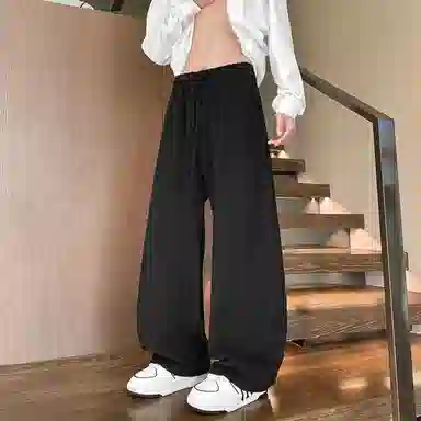 【230斤可穿灯芯绒保暖】布客行 美式复古港风简约纯色基础款宽松直筒美拉德弯刀系带松紧腰显瘦高街垂感百搭长裤阔腿休闲裤 男女同款